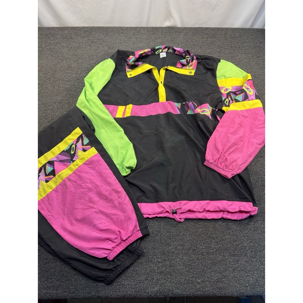 Men's L/XL Geometric Colorblock 80's Tracksuit Halloween Costume 2Pcs